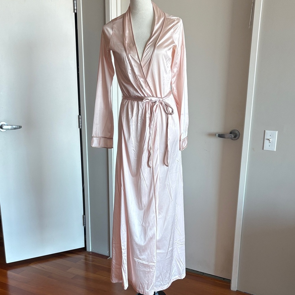 Vintage John Kloss for Circa Pink Satin Long Kimono Robe Lounge Gown Medium